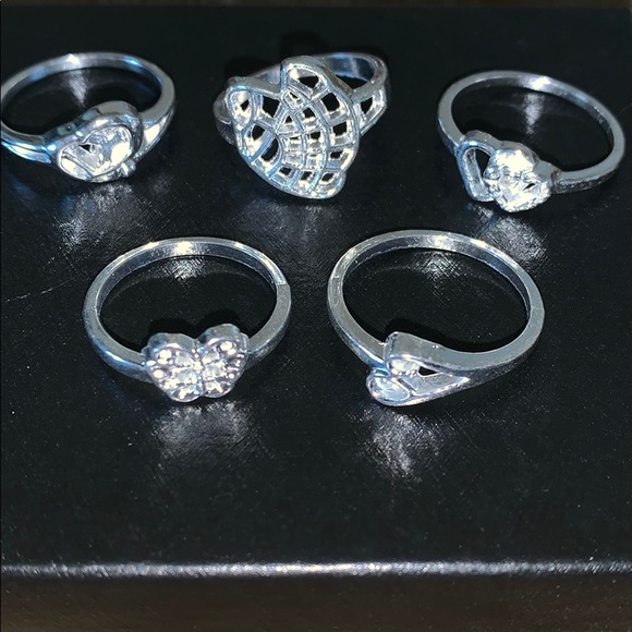 Ring Set 5 Silver Carved Rings - Picture 3 of 3